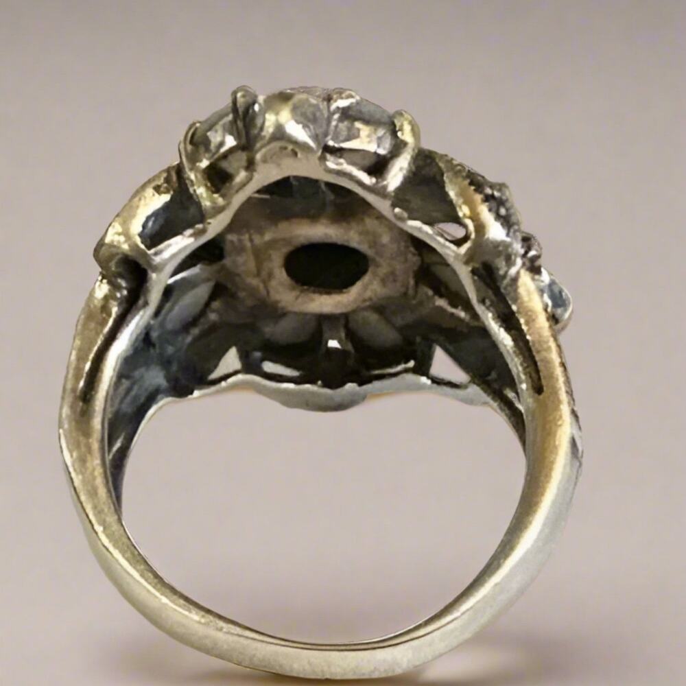 Gorgeous Marcasite & Mother of Pearl Ring Size 7.5 Vintage 8g - Picture 4 of 6